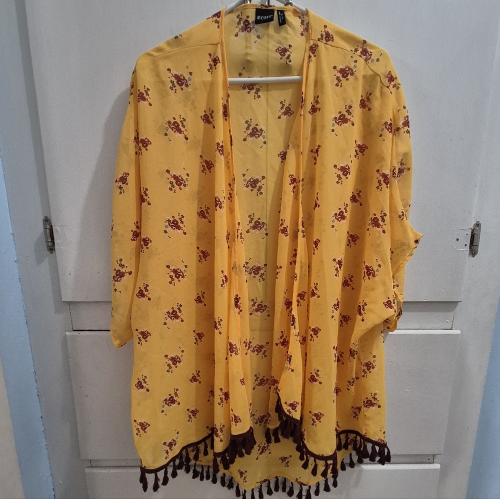 Cruel Denim S/M Yellow Floral Tassle Duster Shawl